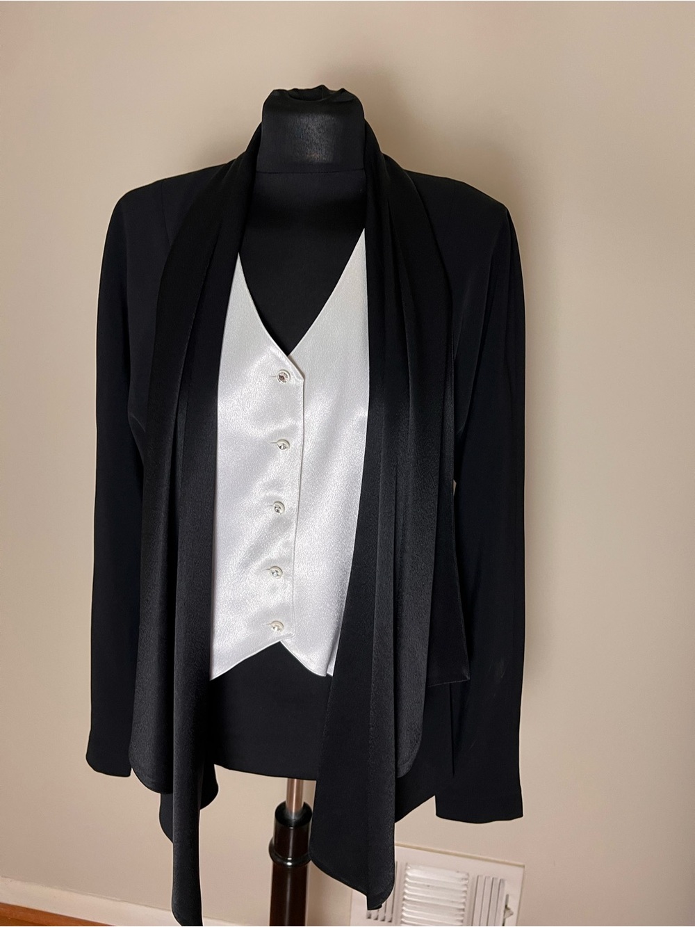 Cache Black Draped Open-Front Jacket with Ivory Vest Detail - Picture 2 of 6